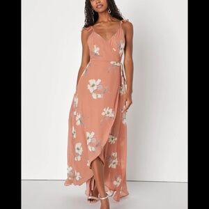 All Mine Rusty Rose Floral Print High-Low Wrap Dress